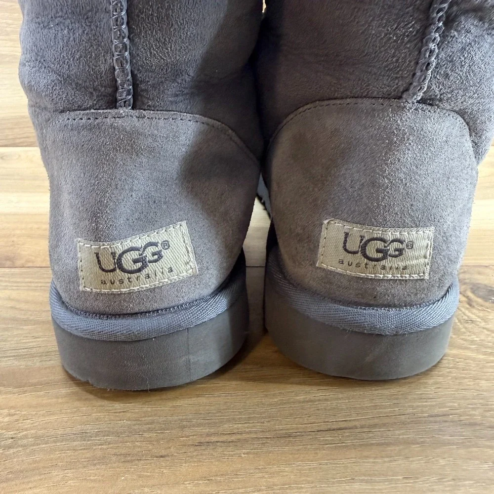 UGG Classic Tall Gray Grey Suede Boots Womens 10 Shearling Fur Cozy Cottagecore